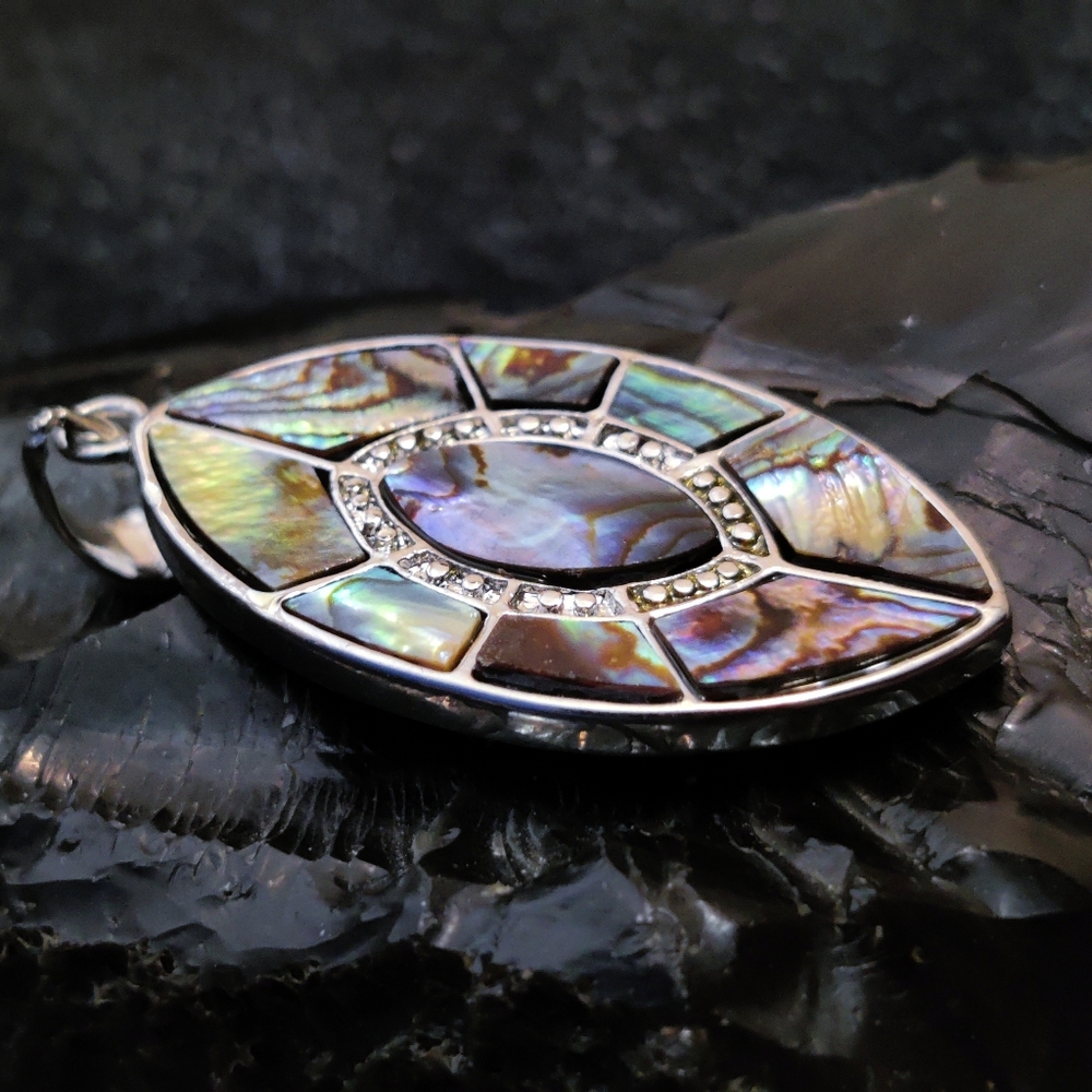 Abalone Shell Gemstone Silver Pendant Necklace #0… - image 2